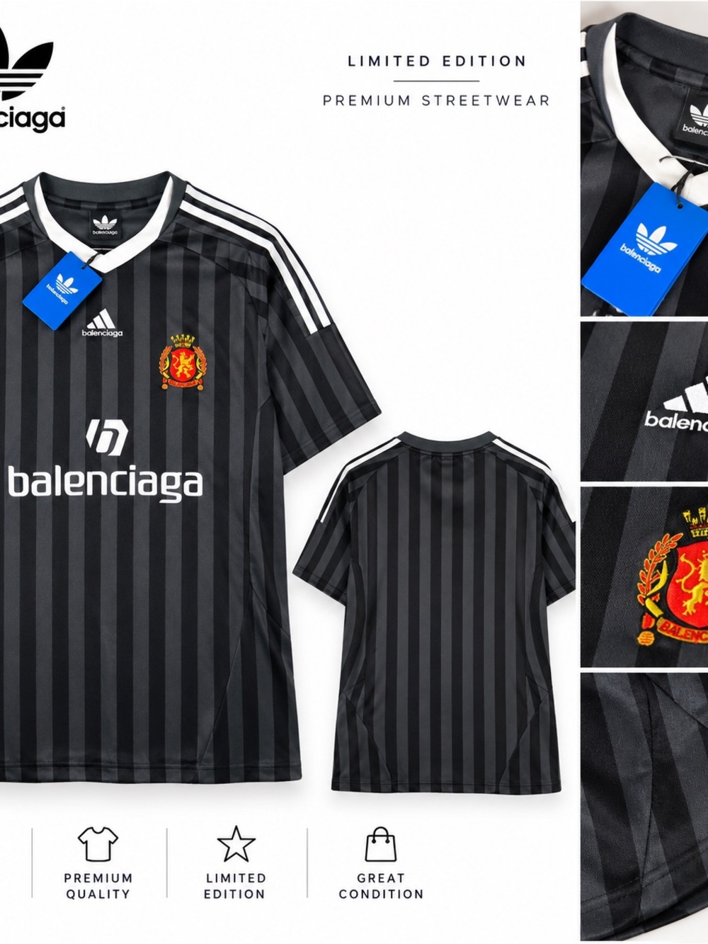 Balenciaga Black and White Striped Football Jersey
